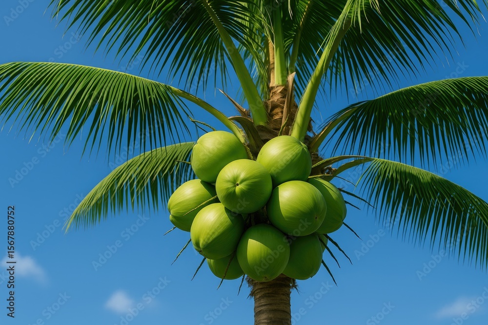 Fototapeta premium Emerald green coconut against a dark sky background
