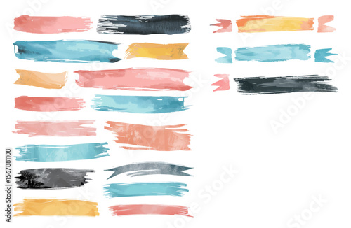 Hand drawn banner, vector vintage cardboard paper, decoration card elements. Watercolor brush style party card elements.
