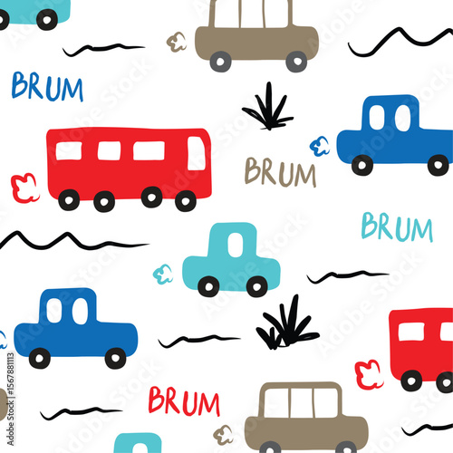 little car and bus hand drawn vector