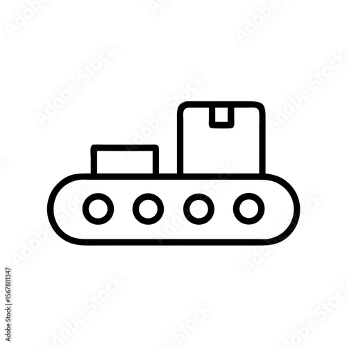 Conveyor belt system with packages. Efficient package delivery system uses conveyor belt for transportation.  Streamlined logistics concept for warehouse management and e-commerce businesses.