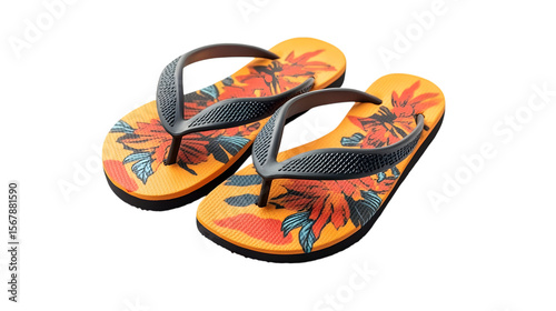 Summer collection colorful flip flops for beach, isolated on white background.