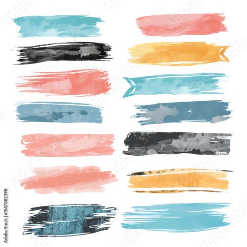 Hand drawn banner, vector vintage cardboard paper, decoration card elements. Watercolor brush style party card elements.