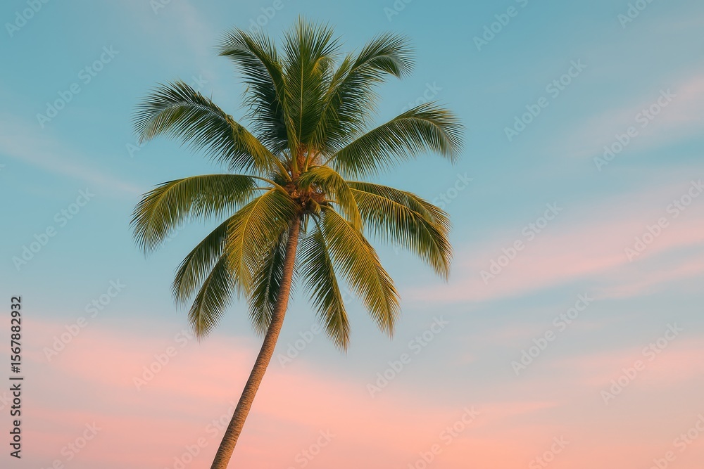 Obraz premium Tropical palm silhouette against a pastel sunset sky