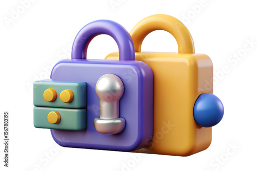 3D Render of Colorful Padlocks and Security Icons Digital Asset for Security and Privacy Concepts