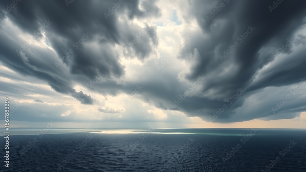 Obraz premium Dramatic swirling cloud formation over the ocean from an elevated perspective.