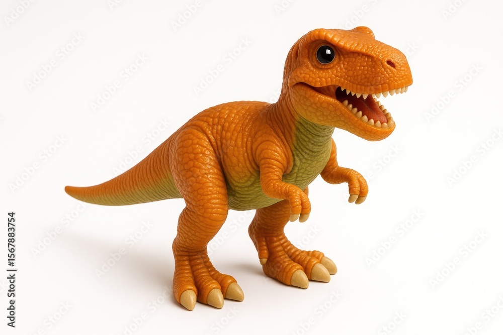 Naklejka premium Kids' dinosaur plaything on a plain white backdrop
