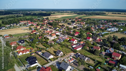 General landscape, houses and gardens in Poland. Bielawa village near Wroclaw city.