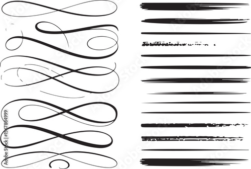 Scribble doodle underline emphasis line shape set. Hand drawn brush stroke elements.Hand drawn design elements.