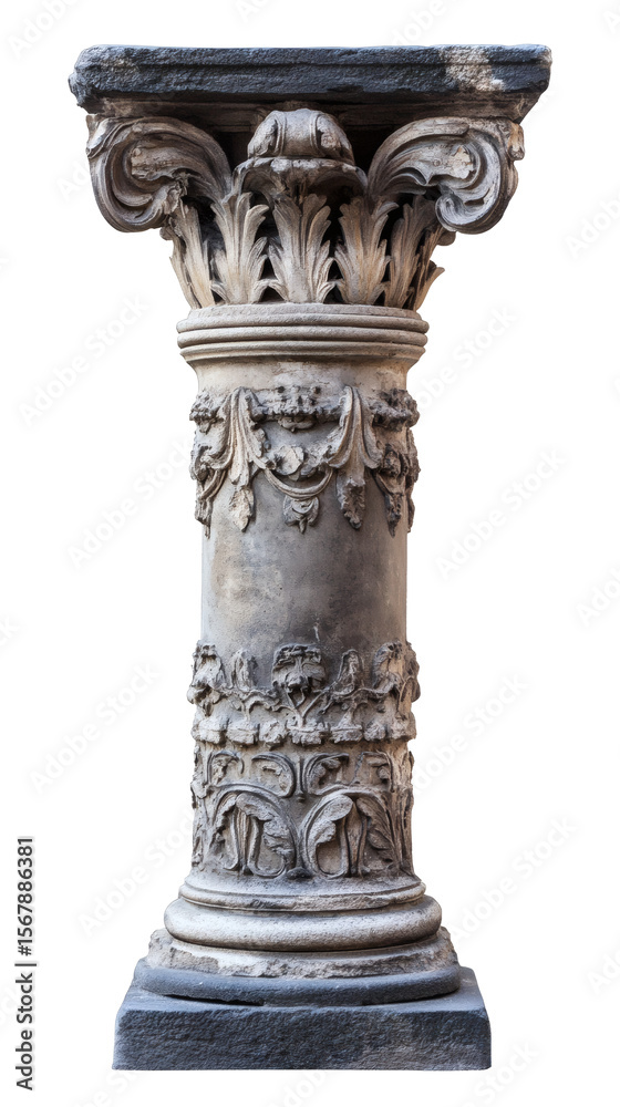 Obraz premium ..An ancient and ornately carved stone pillar, featuring intricate Corinthian-style details
