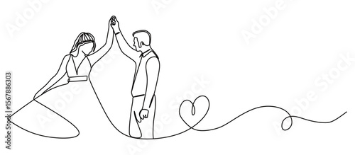 continuous line art of a pair of man and woman in wedding dress and suit performing a wedding with curved lines forming a heart. Wedding concept. this icon is for invitation cards and wall decorations