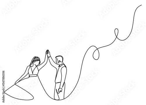 continuous line art of a pair of man and woman in wedding dress and suit performing a wedding with curved lines forming a heart. Wedding concept. this icon is for invitation cards and wall decorations