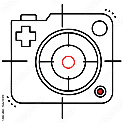 Camera Icon Red Target Sight Black Outline White Background Graphic Design Element