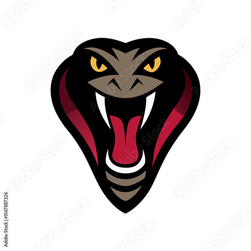 Dynamic Cobra Snake Head Mascot Logo with Threatening Open Fangs