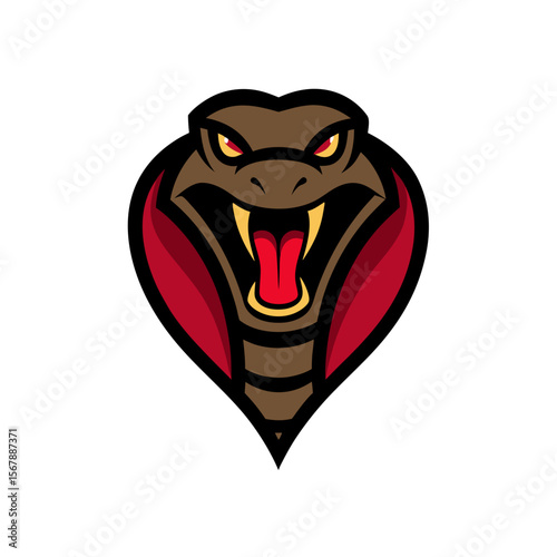 Intense Cobra Snake Head Mascot Logo with Prominent Open Fangs Design