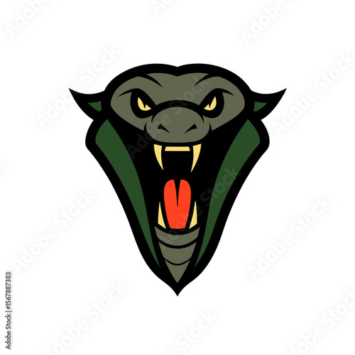 Fierce Cobra Snake Head Mascot Logo with Open Fangs on a White Background