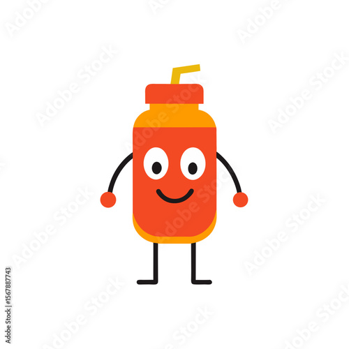 Happy Juice Bottle Mascot Logo with Cheerful Face on White Background