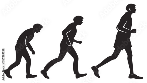 Black vector silhouettes of people running, dancing, and engaged in sports, illustrating action and fitness