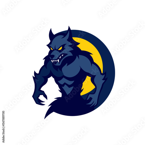 A Mascot Logo of a Powerful Werewolf in a Full Moon Transformation Scene