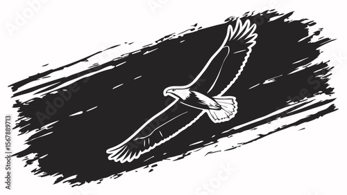 Hand-drawn vector illustration of an eagle brush art, black ink silhouette sketch, Japanese grunge sport design
