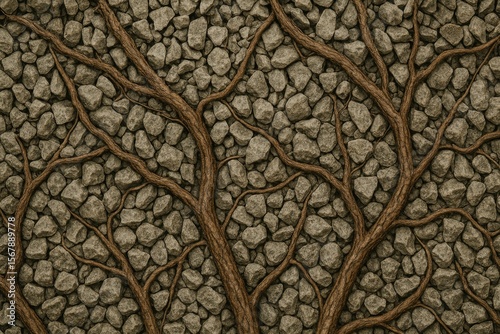 Broken stone and plant roots