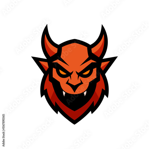 A Mascot Logo of a Tough Demon Head with a Stylized Evil Grin for a Band