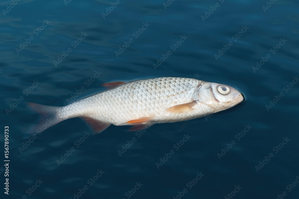 Fototapeta premium Floating carcass of a fish on the water's surface