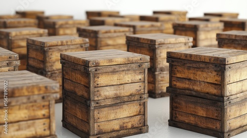 wooden crates on a farm with bee house