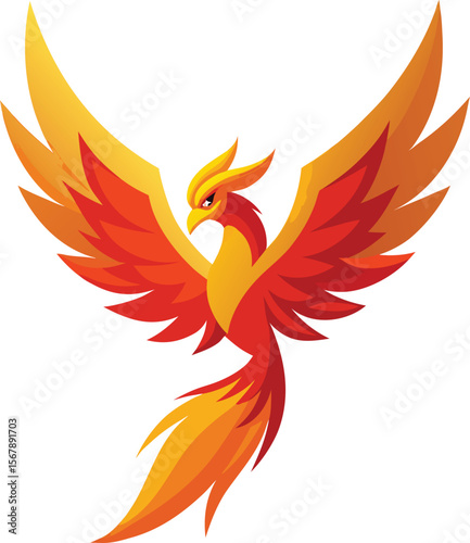 Phoenix Bird with Fire Wings Vector