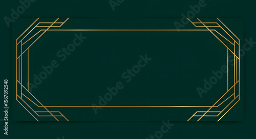 Elegant Green and Gold Art Deco Frame for Luxurious Designs, Vintage-Inspired Green and Gold Banner Background with Geometric Art Deco Border