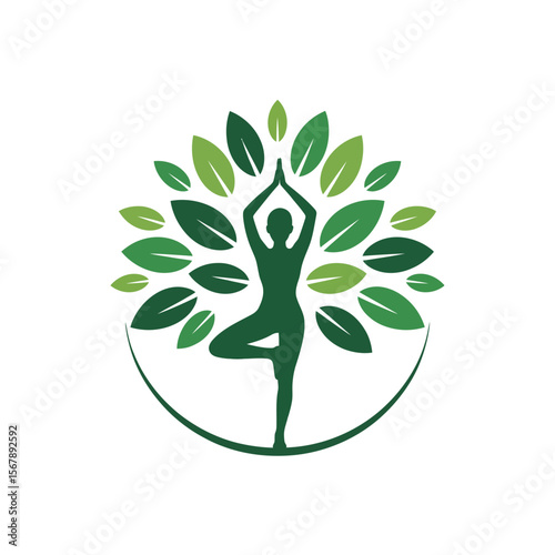 Yoga tree logo: A serene yoga pose embraced by a vibrant green tree, creating a symbol of balance, growth, and well-being.