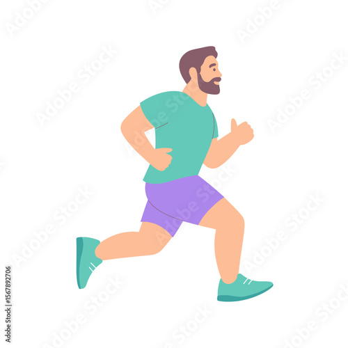 Running into Fitness: An energetic man in sportswear strides purposefully, embodying vitality and the joy of movement, captured in a vector-style illustration.