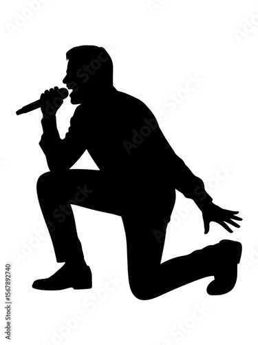 Silhouette Singer: A dynamic silhouette captures a singer mid-performance, microphone in hand, evoking the energy and passion of live music.