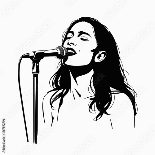 Serene Vocals: A silhouette image captures a singer lost in the melody, channeling emotion through her performance. The minimalistic art form focuses on the singer’s connection with the music.