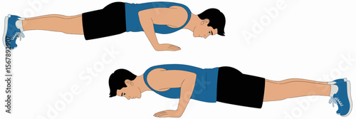 Fitness Push-Up: An athletic individual demonstrates the push-up exercise, showcasing proper form and highlighting the core strength required to perform this fundamental exercise.