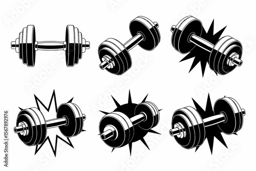 Strength Training in Action: Dynamic illustration of dumbbells in various positions, representing fitness and exercise.