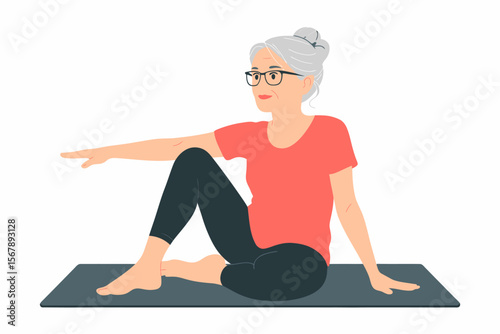 Yoga and Wellness: Elderly woman practices yoga, embodying serenity and well-being. Focused on strength, flexibility, and tranquility for a healthy life