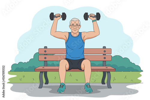 Senior's Strength: An older man works out, lifting dumbbells, a visual of healthy aging and active lifestyle.