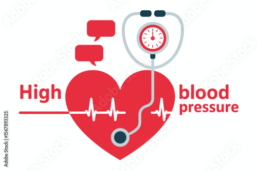 High Blood Pressure Awareness: A vivid visual representation depicting the concept of high blood pressure, incorporating a heart shape with a stethoscope.