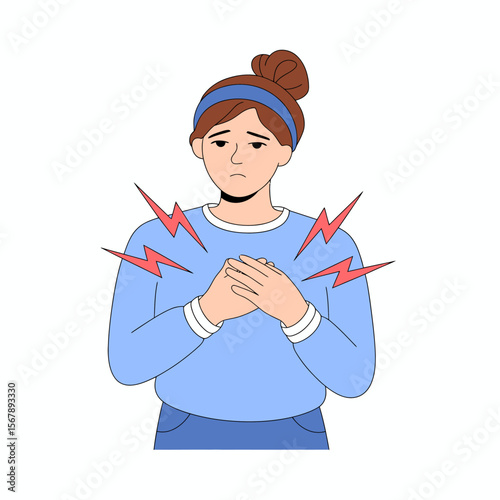 Unwell: An illustration of a person in distress, with exaggerated pain indicators over chest, symbolizing a depiction of a person's emotional or physical state