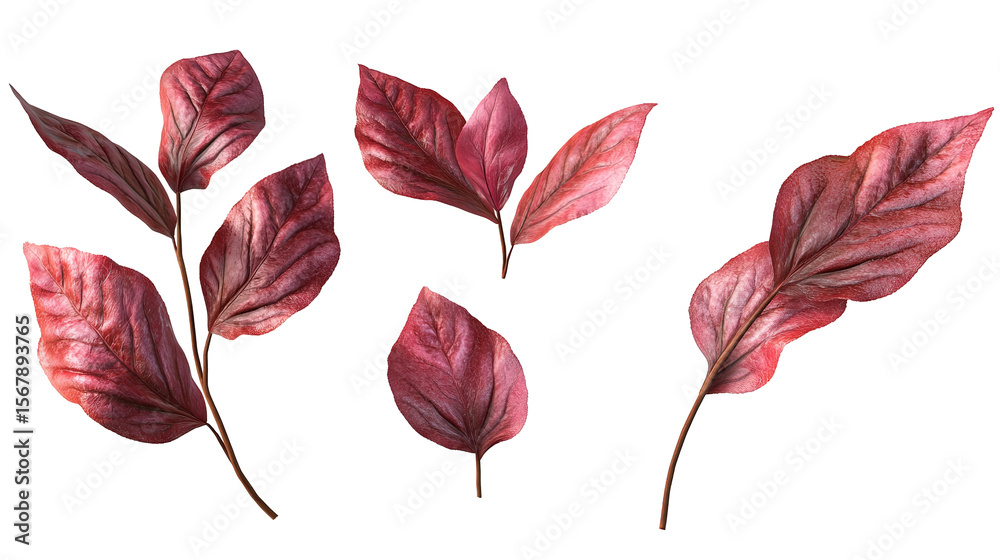 Obraz premium Maroon Leaves Isolated Set Autumn Foliage Nature Design Elements Botanical on transparent background