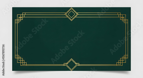 Elegant Green and Gold Art Deco Frame for Invitations, Cards, and Posters, Glamorous Art Deco Green and Gold Frame Design for Retro-themed Party Invitations