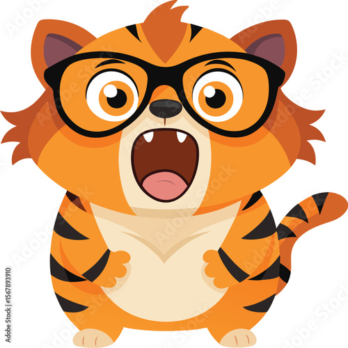 Tiger With Glasses Yelling or Surprised