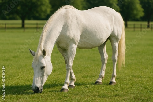 Equine grazing peacefully in the field