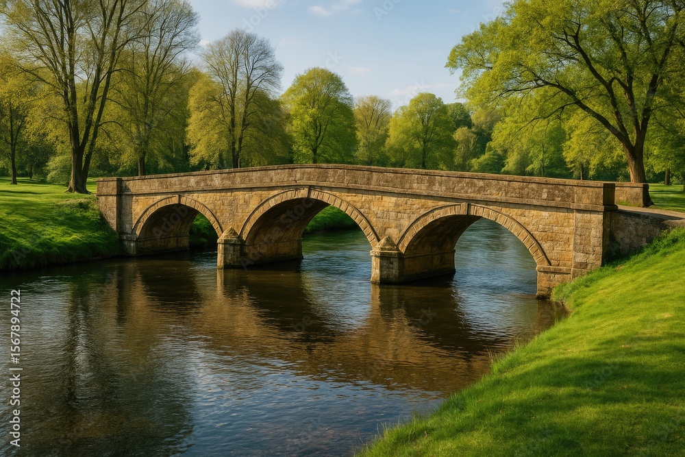 Fototapeta premium A river with a bridge spanning across it