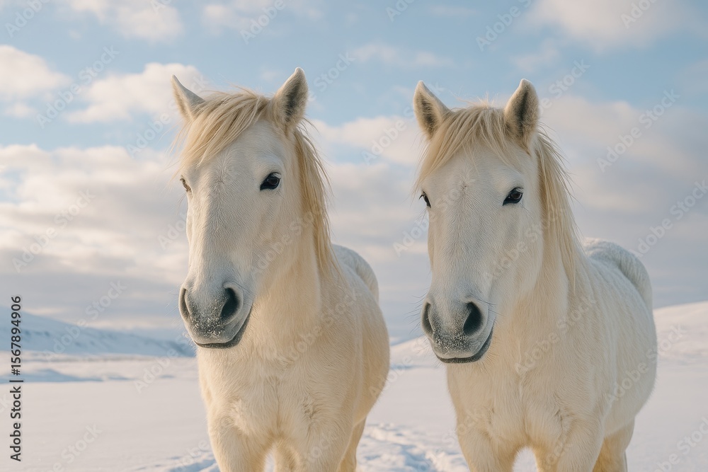 Obraz premium Equines thriving in wintertime outdoor environments