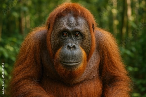 Detailed close-up of a Bornean orangutan's face