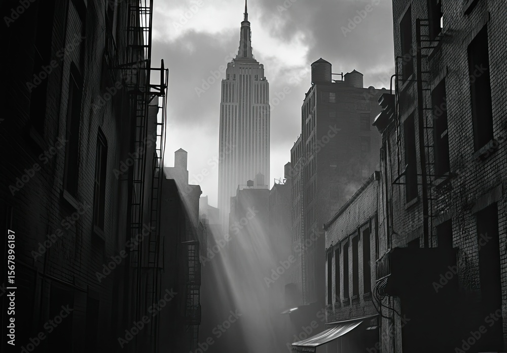 Fototapeta premium A black-and-white photograph of the City skyline, showcasing iconic buildings