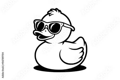 Cool Rubber Duck – Bold Minimalist Vector Line Art with Sunglasses for Apparel and Vinyl Cutting Generative AI