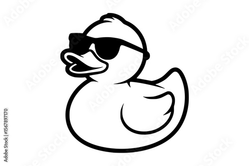 Cool Rubber Duck – Bold Minimalist Vector Line Art with Sunglasses for Apparel and Vinyl Cutting Generative AI