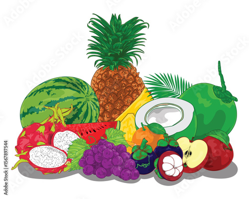 Vector illustration of mixed fruits